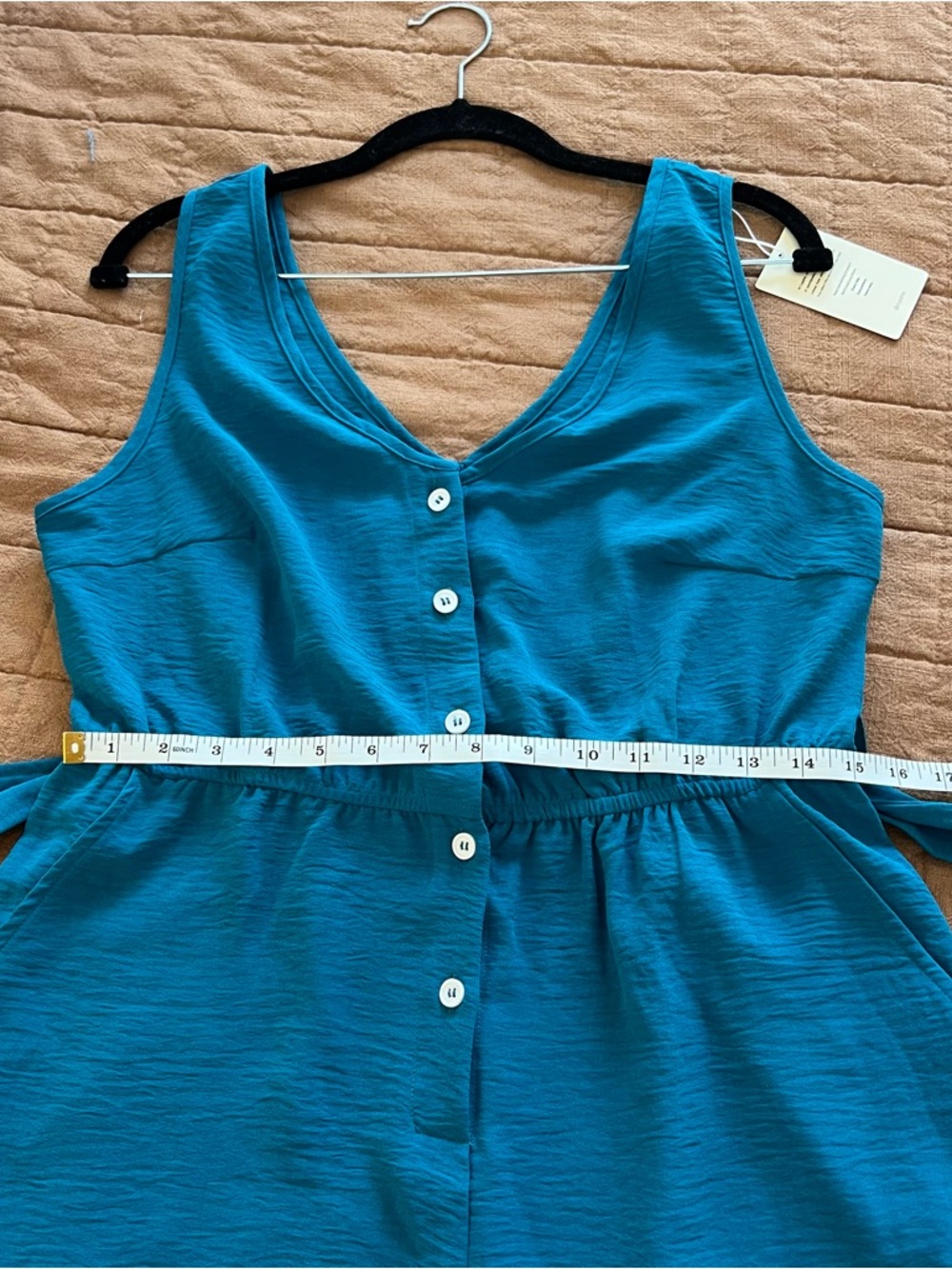 NWT Cupshe Teal Sleeveless V-Neck Button Romper with Tie Waist - Picture 10 of 12